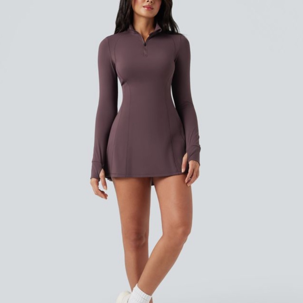 HALARA Long Sleeve Dress in Dusky Evening Purple
